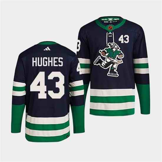 Men Vancouver Canucks #43 Quinn Hughes Navy 2022 Reverse Retro Stitched Jersey