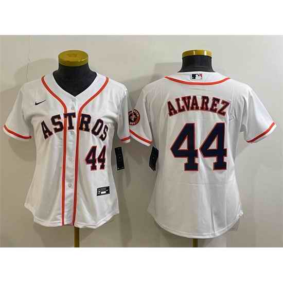Women Houston Astros #44 Yordan Alvarez White With Patch Cool Base Stitched Baseball Jersey