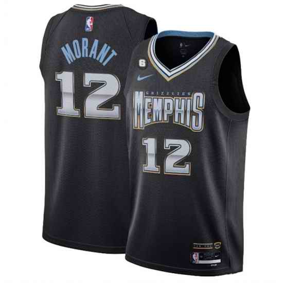 Men Memphis Grizzlies 12 Ja Morant Black 2022 23 City Edition With NO #6 Patch Stitched Basketball Jersey