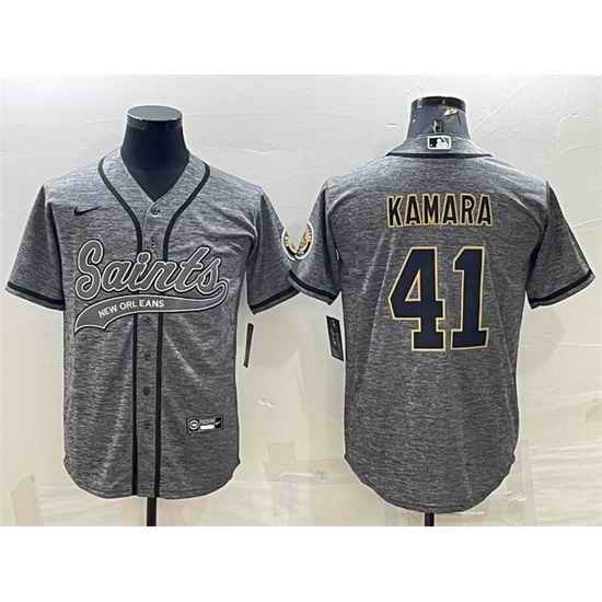Men New Orleans Saints #41 Alvin Kamara Grey With Patch Cool Base Stitched Baseball Jersey