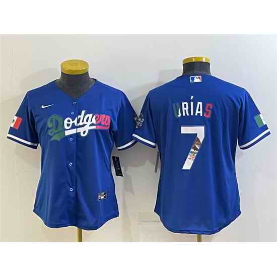 Women Los Angeles Dodgers #7 Julio Urias Royal Mexico Cool Base Stitched Jersey S
