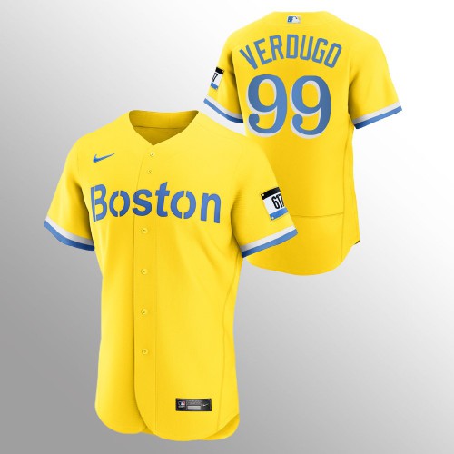 Boston Boston Red Sox #99 Alex Verdugo Men’s Nike 2021 City Connect Gold Authentic MLB Jersey – No Name Men’s
