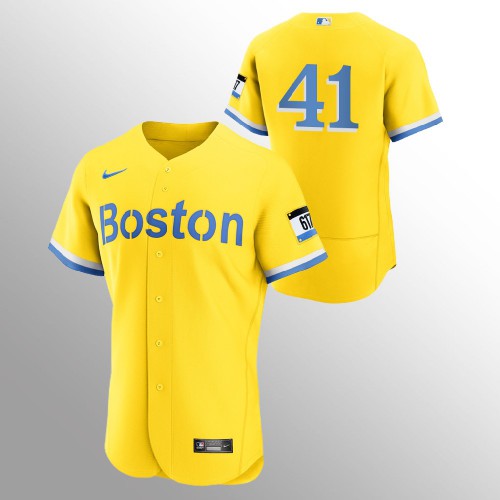 Boston Boston Red Sox #41 Chris Sale Men’s Nike 2021 City Connect Gold Authentic MLB Jersey – No Name Men’s