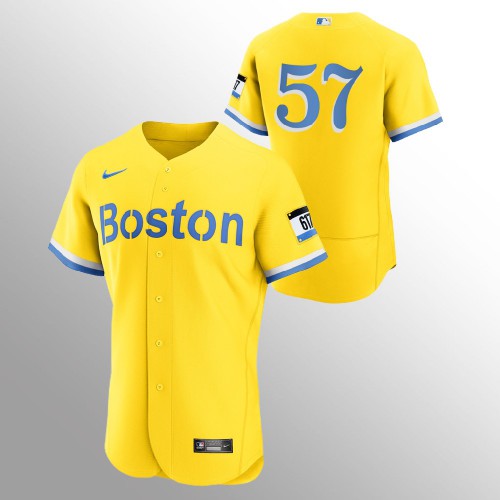 Boston Boston Red Sox #57 Eduardo Rodriguez Men’s Nike 2021 City Connect Gold Authentic MLB Jersey – No Name Men’s
