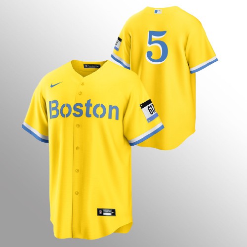 Boston Boston Red Sox #5 Enrique Hernandez Men’s Nike 2021 City Connect Gold Fans Version MLB Jersey – No Name Men’s