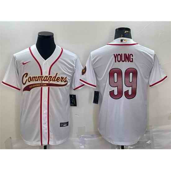 Men Washington Commanders #99 Chase Young White With Patch Cool Base Stitched Baseball Jersey