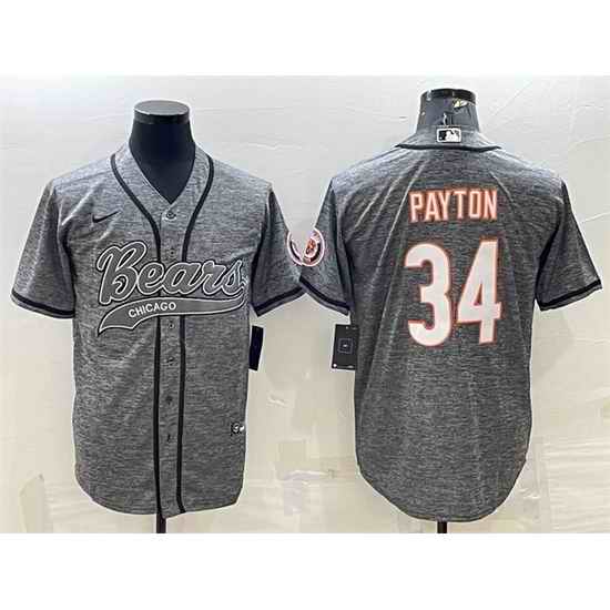 Men Chicago Bears #34 Walter Payton Grey With Patch Cool Base Stitched Baseball Jersey