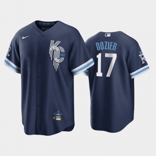 Kansas City Kansas City Royals #17 Hunter Dozier Men’s Nike Game Replica 2022 City Connect Navy Jersey Men’s