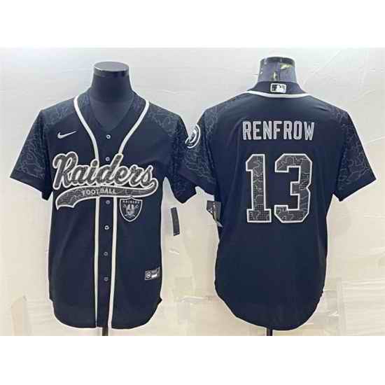 Men Las Vegas Raiders #13 Hunter Renfrow Black Reflective With Patch Cool Base Stitched Baseball Jersey