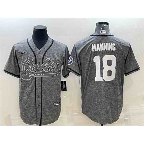 Men Indianapolis Colts #18 Peyton Manning Grey With Patch Cool Base Stitched Baseball Jersey