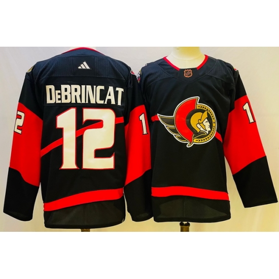 Men Ottawa Senators #12 Alex DeBrincat 2022 23 Reverse Black Stitched Jersey