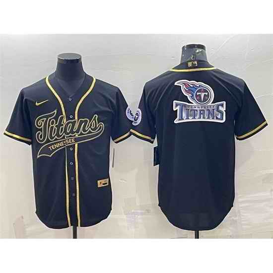 Men Tennessee Titans Black Gold Team Big Logo With Patch Cool Base Stitched Baseball Jersey