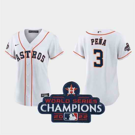 Women Houston Astros #3 Jeremy Pena White 2022 World Series Champions Stitched Baseball Jersey