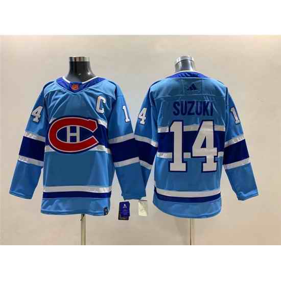 Men Montreal Canadiens #14 Nick Suzuki 2022 23 Reverse Retro Stitched Jersey