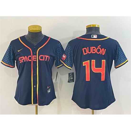 Women Houston Astros #14 Mauricio Dub F3n 2022 Navy City Connect Stitched Jersey