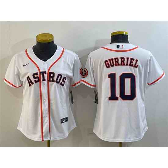 Women Houston Astros #10 Yuli Gurriel White With Patch Cool Base Stitched Baseball Jerseys