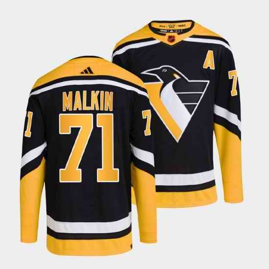 Men Pittsburgh Penguins 71 Evgeni Malkin Black 2022 #23 Reverse Retro Stitched Jersey