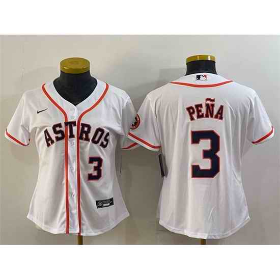 Women Houston Astros #3 Jeremy Pena White With Patch Cool Base Stitched Baseball Jersey 1