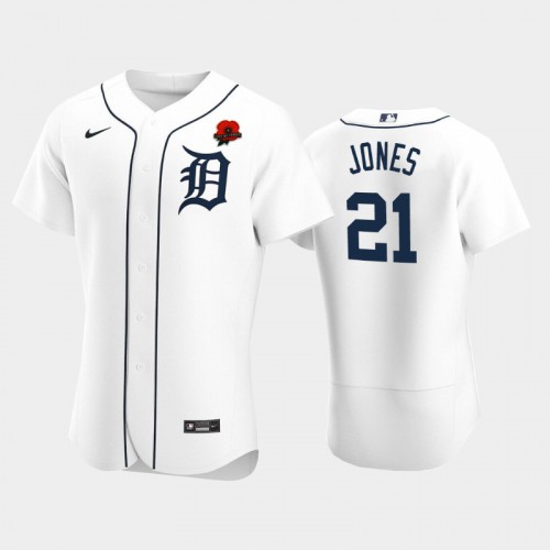 Detroit Detroit Tigers #21 JaCoby Jones Men’s Nike Authentic 2021 Memorial Day MLB Jersey – White Men’s