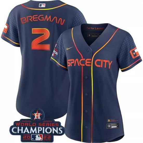 Women Houston Astros #2 Alex Bregman Navy 2022 World Series Champions City Connect Stitched Baseball Jersey