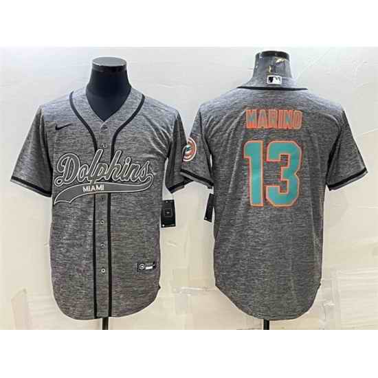 Men Miami Dolphins #13 Dan Marino Grey With Patch Cool Base Stitched Baseball Jersey