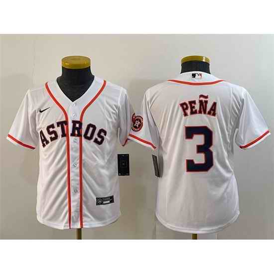 Youth Houston Astros #3 Jeremy Pena White With Patch Cool Base Stitched Jersey