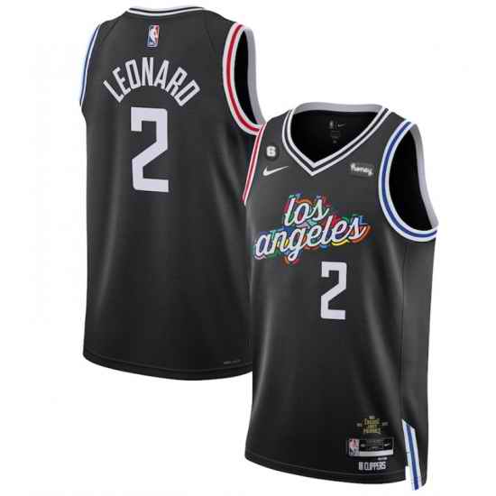 Men Los Angeles Clippers #2 Kawhi Leonard Black 2022 23 City Edition With NO 6 Patch Stitched Jersey