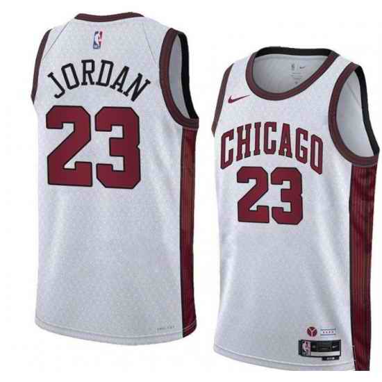 Men Chicago Bulls #23 Michael Jordan White 2022 #23 City Edition Stitched Basketball Jersey