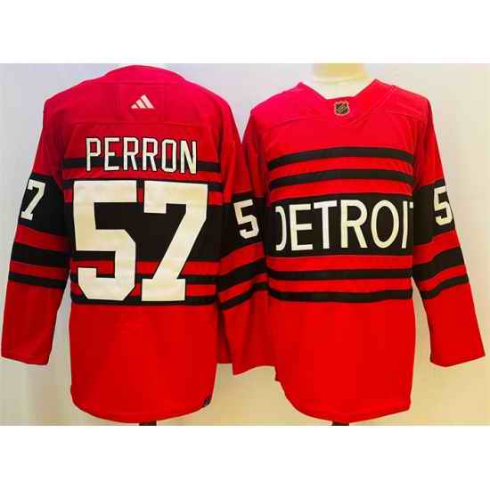 Men Detroit Red Wings 57 David Perron Red 2022 #23 Reverse Retro Stitched Jersey