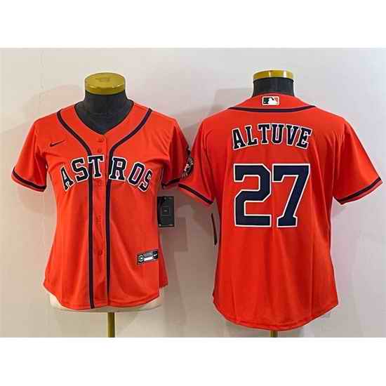 Women Houston Astros #27 Jose Altuve Orange With Patch Cool Base Stitched Baseball Jersey