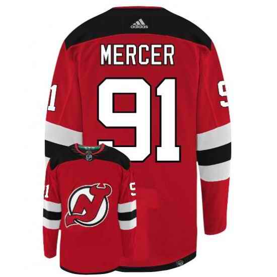 Men New Jersey Devils Dawson Mercer #91 Adidas Red Authentic NHL Hockey Jersey