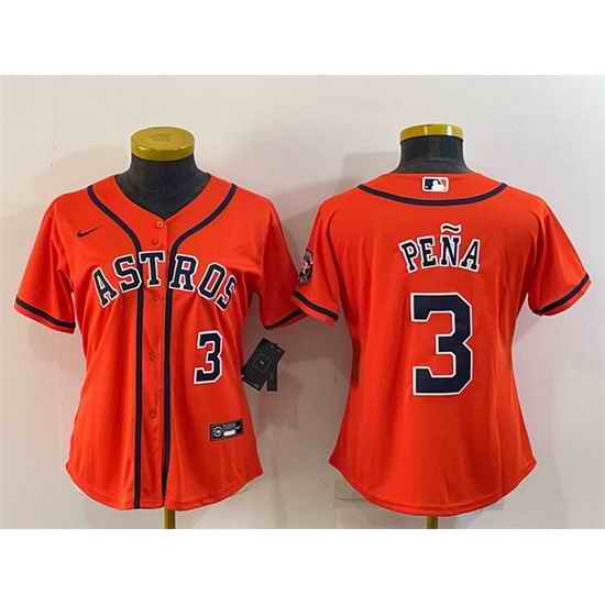 Women Houston Astros #3 Jeremy Pena Orange With Patch Cool Base Stitched Baseball Jersey 1