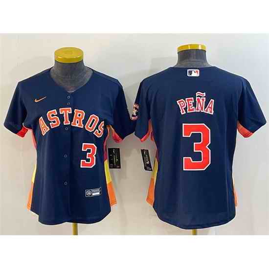 Women Houston Astros #3 Jeremy Pena Navy With Patch Cool Base Stitched Baseball Jersey