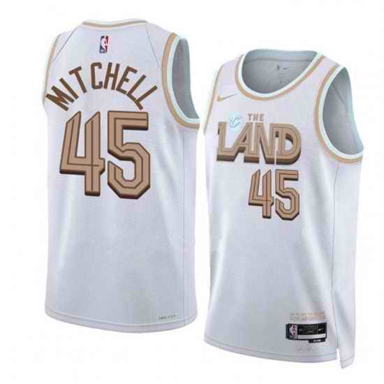 Men Cleveland Cavaliers 45 Donovan Mitchell White 2022 #23 City Edition Stitched Jersey