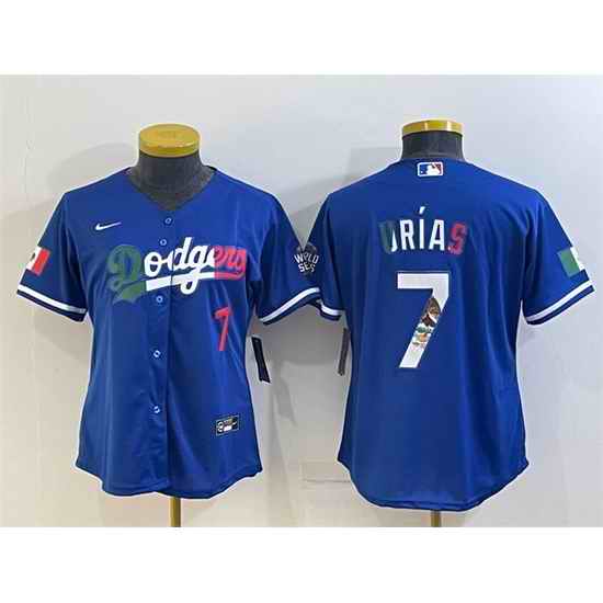 Women Los Angeles Dodgers #7 Julio Urias Royal Mexico Cool Base Stitched Jersey
