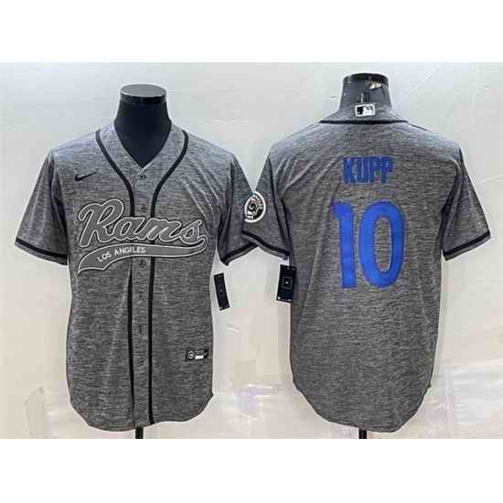 Men Los Angeles Rams #10 Cooper Kupp Grey With Patch Cool Base Stitched Baseball Jersey