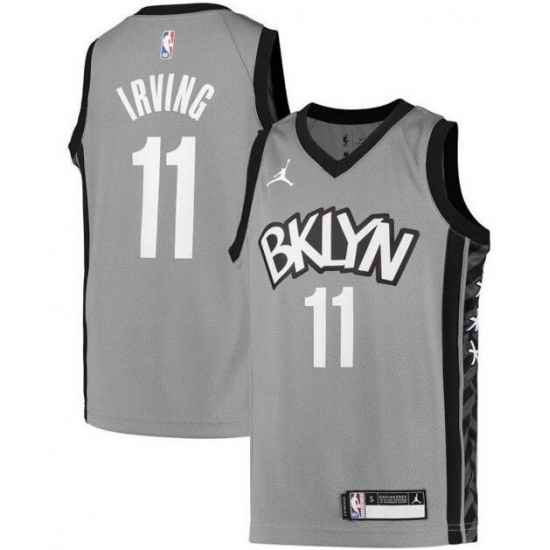 Men Jordan Brand Brooklyn Nets #11 Kyrie Irving Grey Classic Edition Stitched Basketball Jersey
