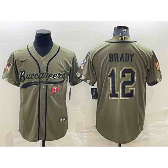 Men Tampa Bay Buccaneers #12 Tom Brady Olive 2022 Salute To Service Cool Base Stitched Baseball Jersey