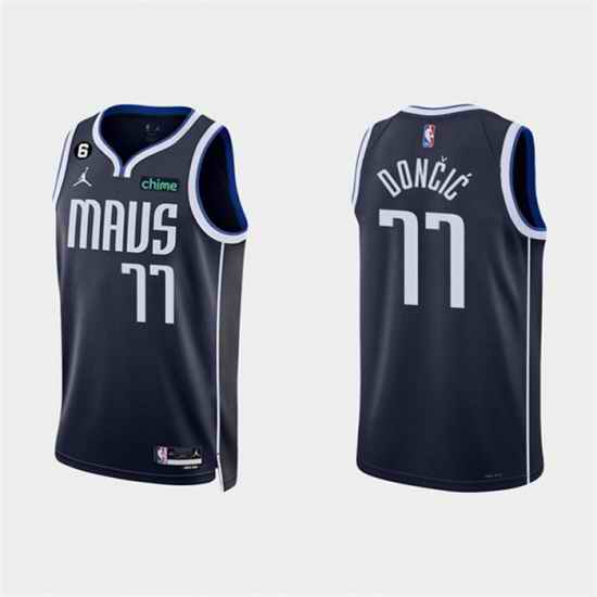 Men Dallas Mavericks 77 Luka Doncic Navy Statement Edition With NO #6 Patch Stitched Basketball Jerseys