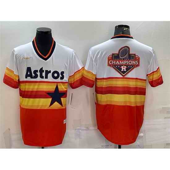 Men Houston Astros Orange White 2022 World Series Champions Team Big Logo Cool Base Stitched Jersey