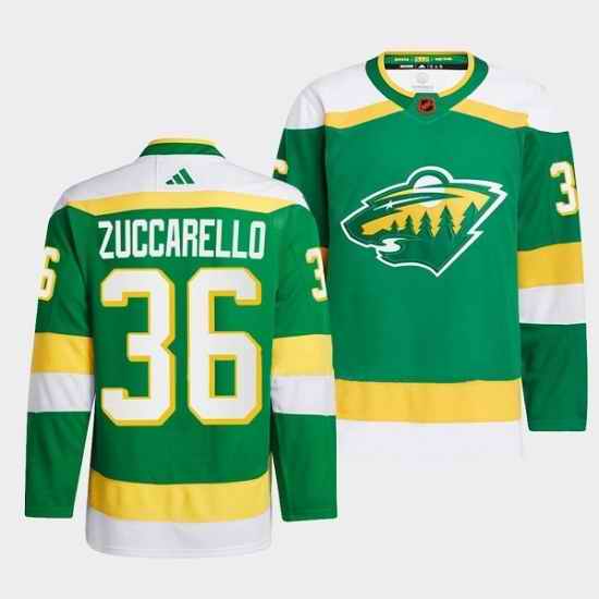 Men Minnesota Wild 36 Mats Zuccarello Green 2022 #23 Reverse Retro Stitched Jersey