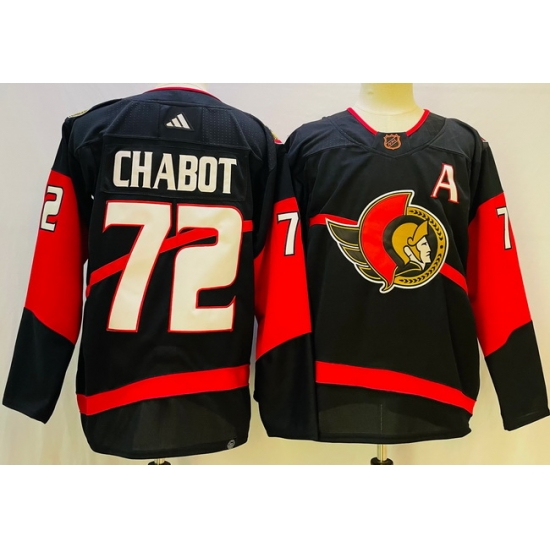 Men Ottawa Senators 72 Thomas Chabot Black 2022 #23 Reverse Black Stitched Jersey
