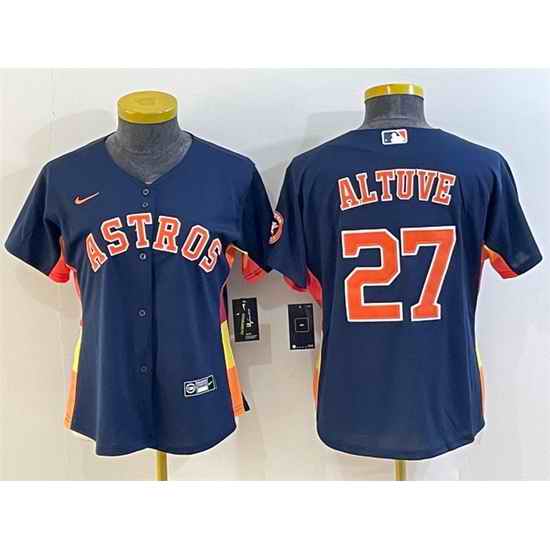 Women Houston Astros #27 Jose Altuve Navy With Patch Cool Base Stitched Baseball Jersey