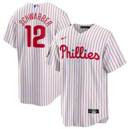 Men Philadelphia Phillies #12 Kyle Schwarber White 2022 World Series Cool Base Stitched Baseball Jersey