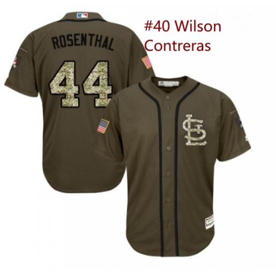 Youth Majestic St Louis Cardinals #40 Wilson Contreras Green Salute to Service MLB Jersey