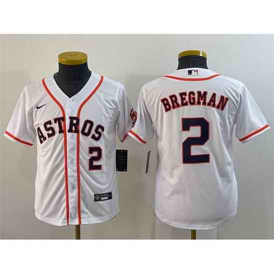 Youth Houston Astros #2 Alex Bregman White With Patch Cool Base Stitched Jersey
