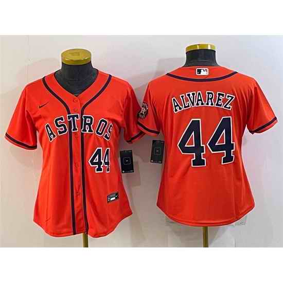 Women Houston Astros #44 Yordan Alvarez Orange With Patch Cool Base Stitched Baseball Jersey 1