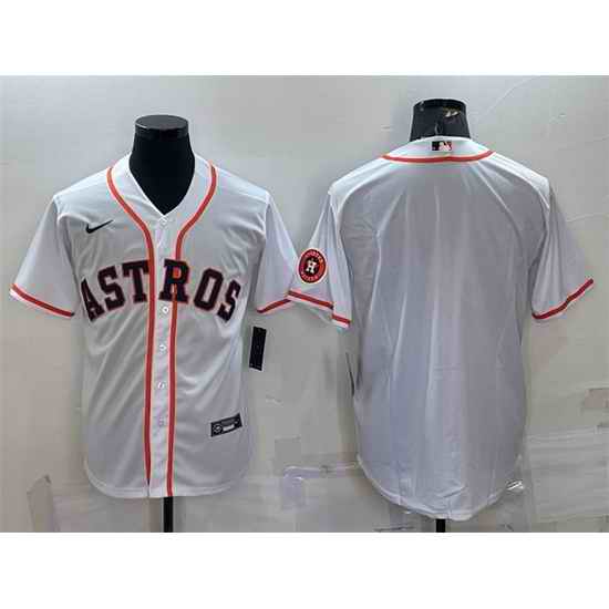 Men Houston Astros Blank White With Patch Cool Base Stitched Jersey