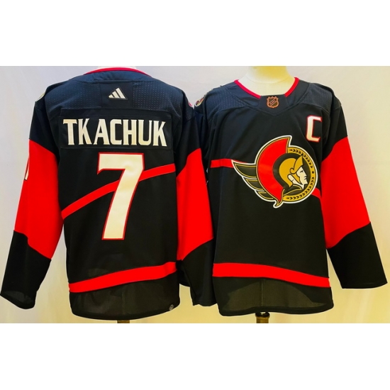 Men Ottawa Senators #7 Brady Tkachuk Black 2022 23 Reverse Black Stitched Jersey