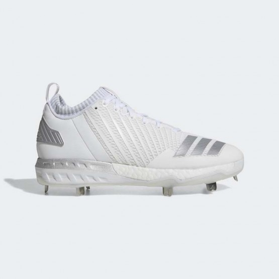 Mens White/Metallic Silver/Light Grey Adidas Boost Icon 3 Cleats Baseball Shoes 111RFAIY